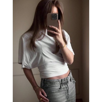 BIAŁA DAMSKA BLUZKA Z KRÓTKIM RĘKAWEM BASIC SHEIN