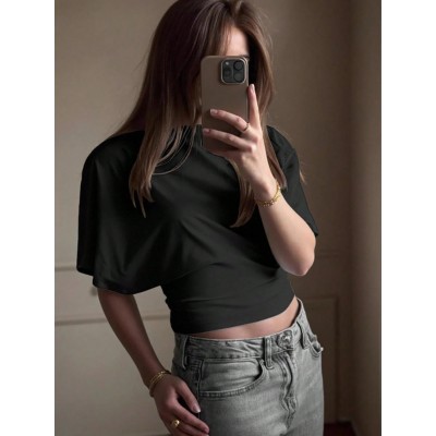 CZARNA DAMSKA BLUZKA Z KRÓTKIM RĘKAWEM BASIC SHEIN
