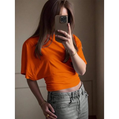 POMARAŃCZOWA DAMSKA BLUZKA Z KRÓTKIM RĘKAWEM BASIC SHEIN
