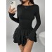 CZARNA SUKIENKA DAMSKA DŁUGI RĘKAW Z FALBANKAMI SHEIN