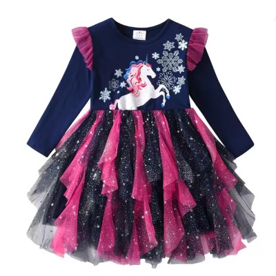 GRANATOWA SUKIENKA Z JEDNOROŻCEM I BROKATOWYM TIULEM